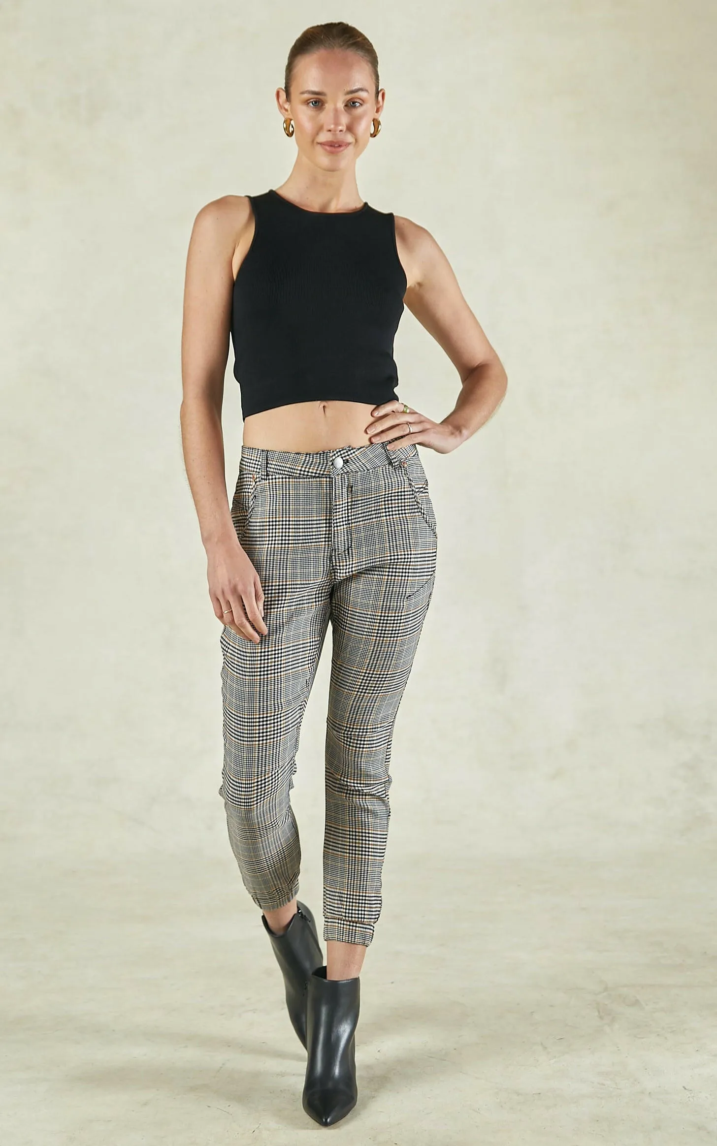 Cuffed Fennel Seed Check Jeans