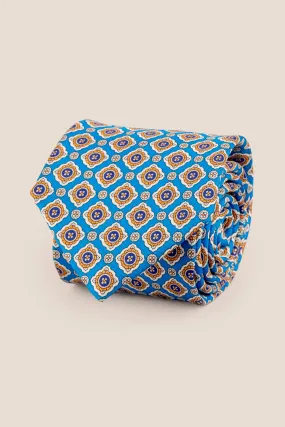 Cyan Geometric Pattern Silk Tie