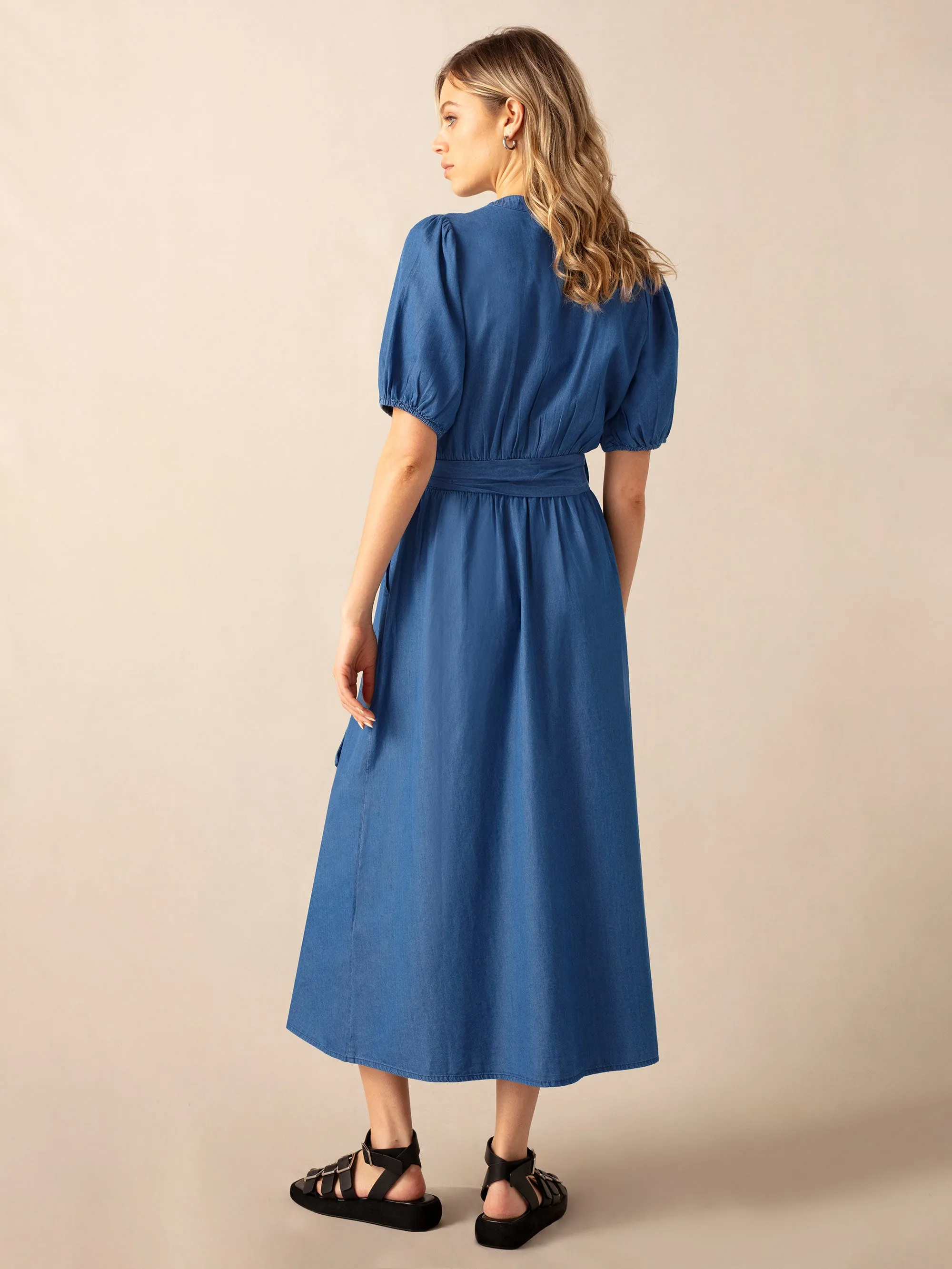 Denim Tencel Tie Waist Shirt Dress