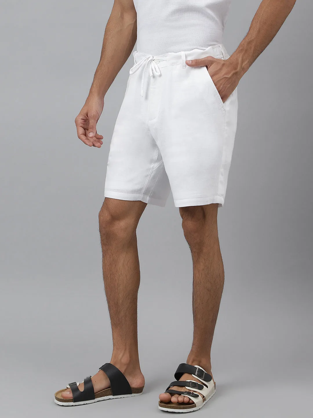 Elasticated Waist with Drawstring Cotton White Shorts - Zenway