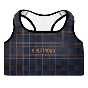 ELEVATED ESSENTIALS, THE PERFECT PADDED SPORTS BRA VINTAGE PLAID NAVY AND BLACK