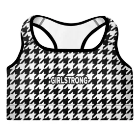 ELEVATED ESSENTIALS,THE PERFECT PADDED SPORTS BRA BLACK WHITE HOUNDSTOOTH