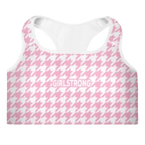 ELEVATED ESSENTIALS,THE PERFECT PADDED SPORTS BRA PINK WHITE HOUNDSTOOTH