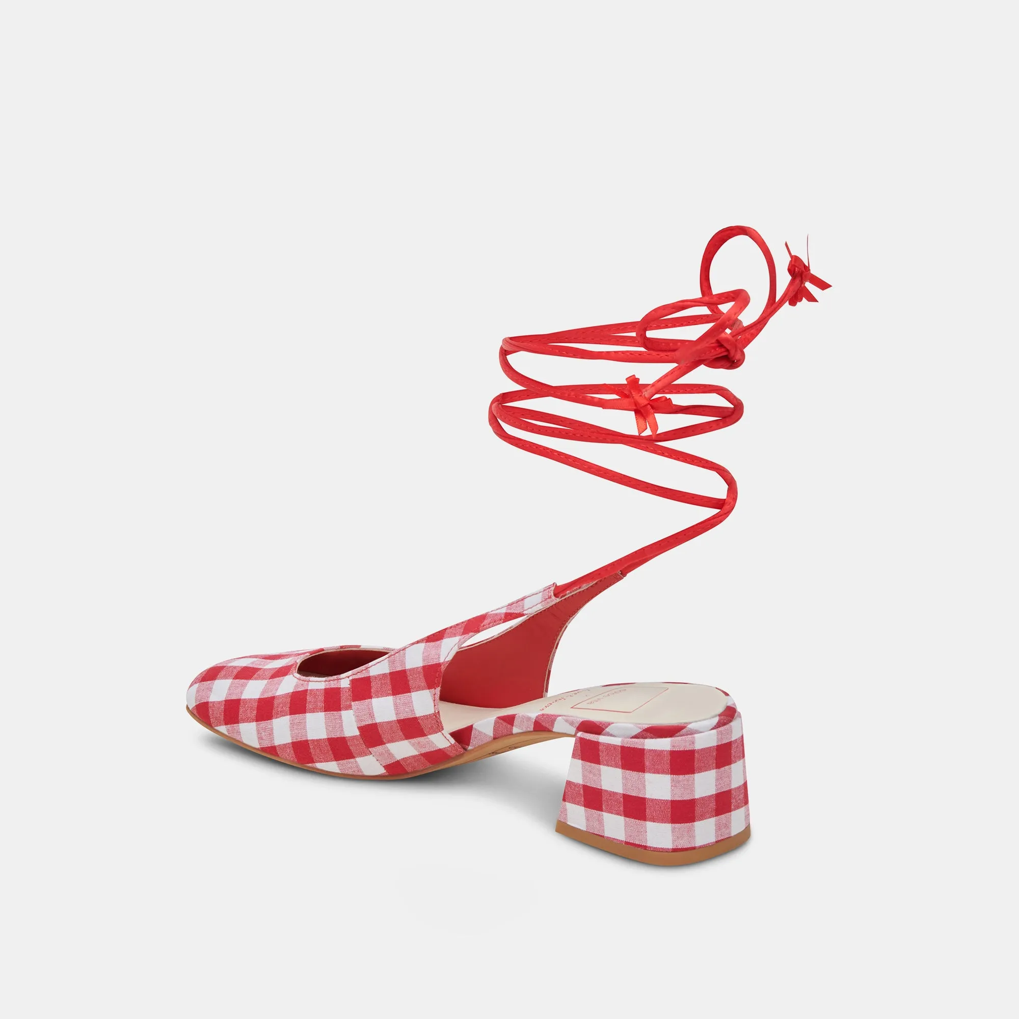 ELODIE HEELS WHITE RED GINGHAM