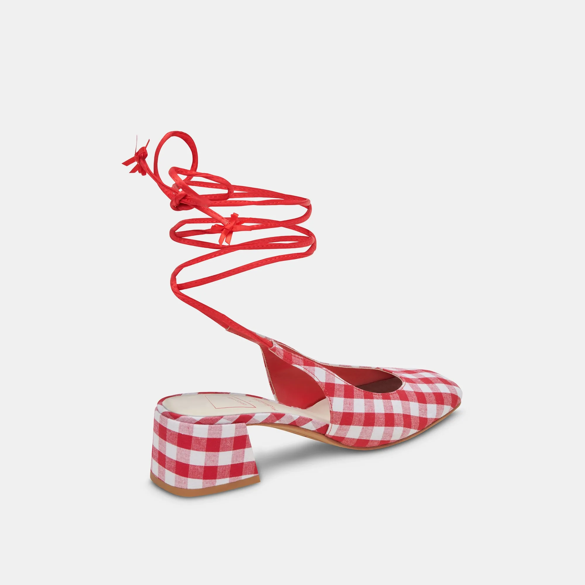 ELODIE HEELS WHITE RED GINGHAM