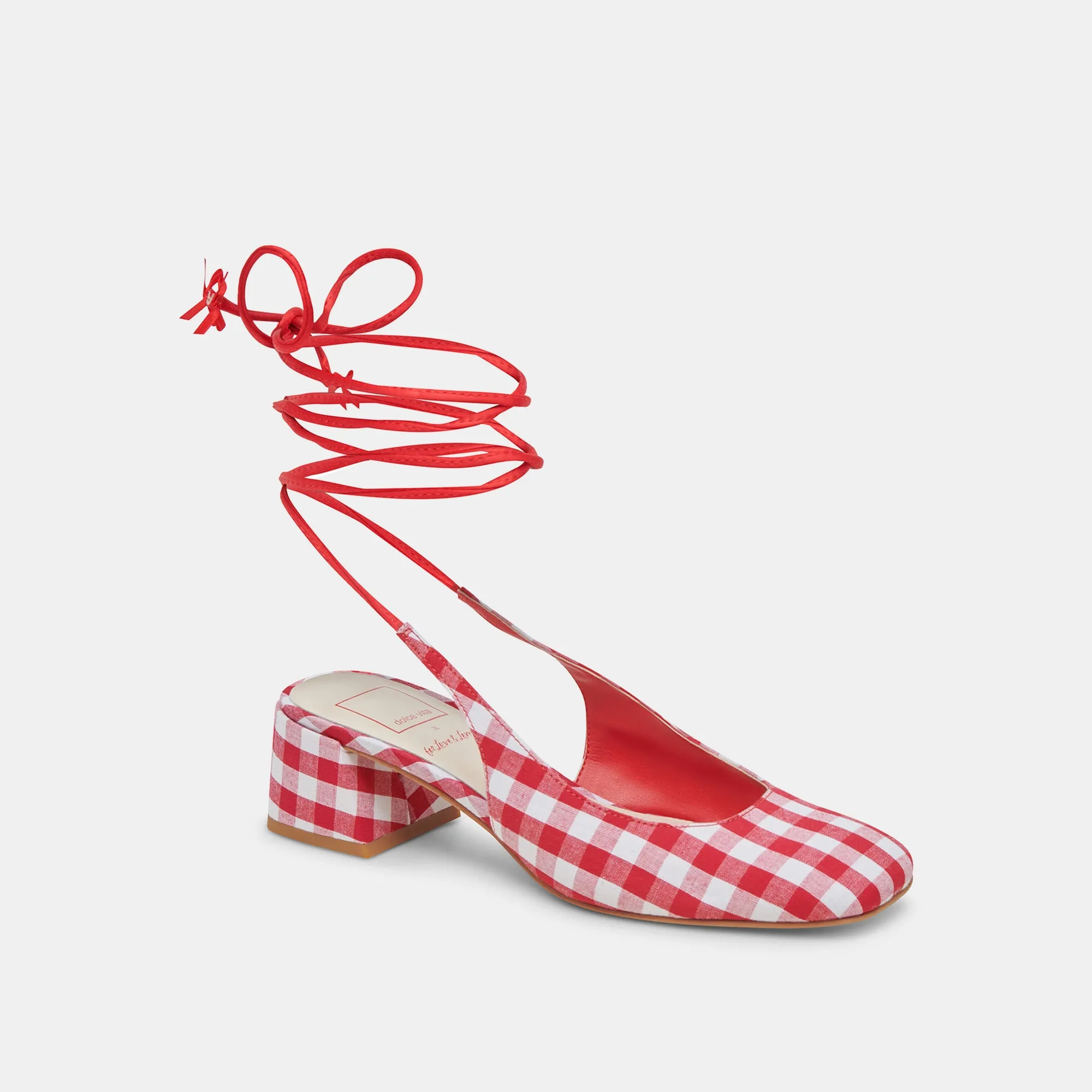 ELODIE HEELS WHITE RED GINGHAM