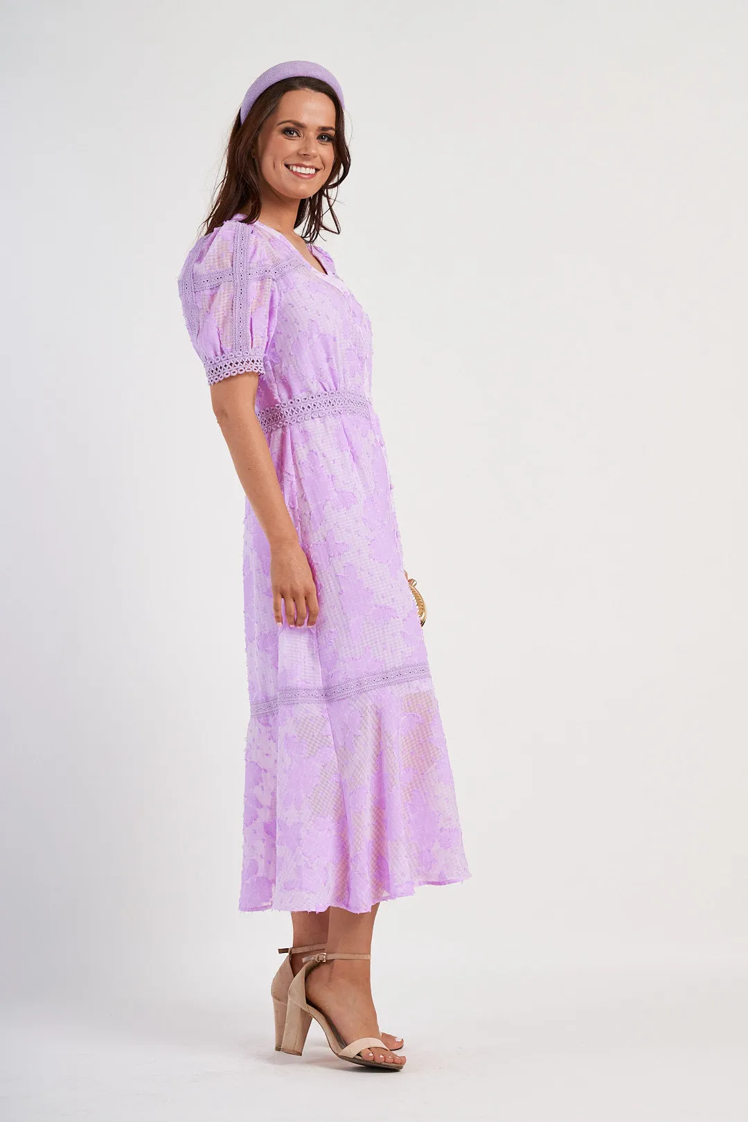 Fee G Lilac Gingham Lace Midi