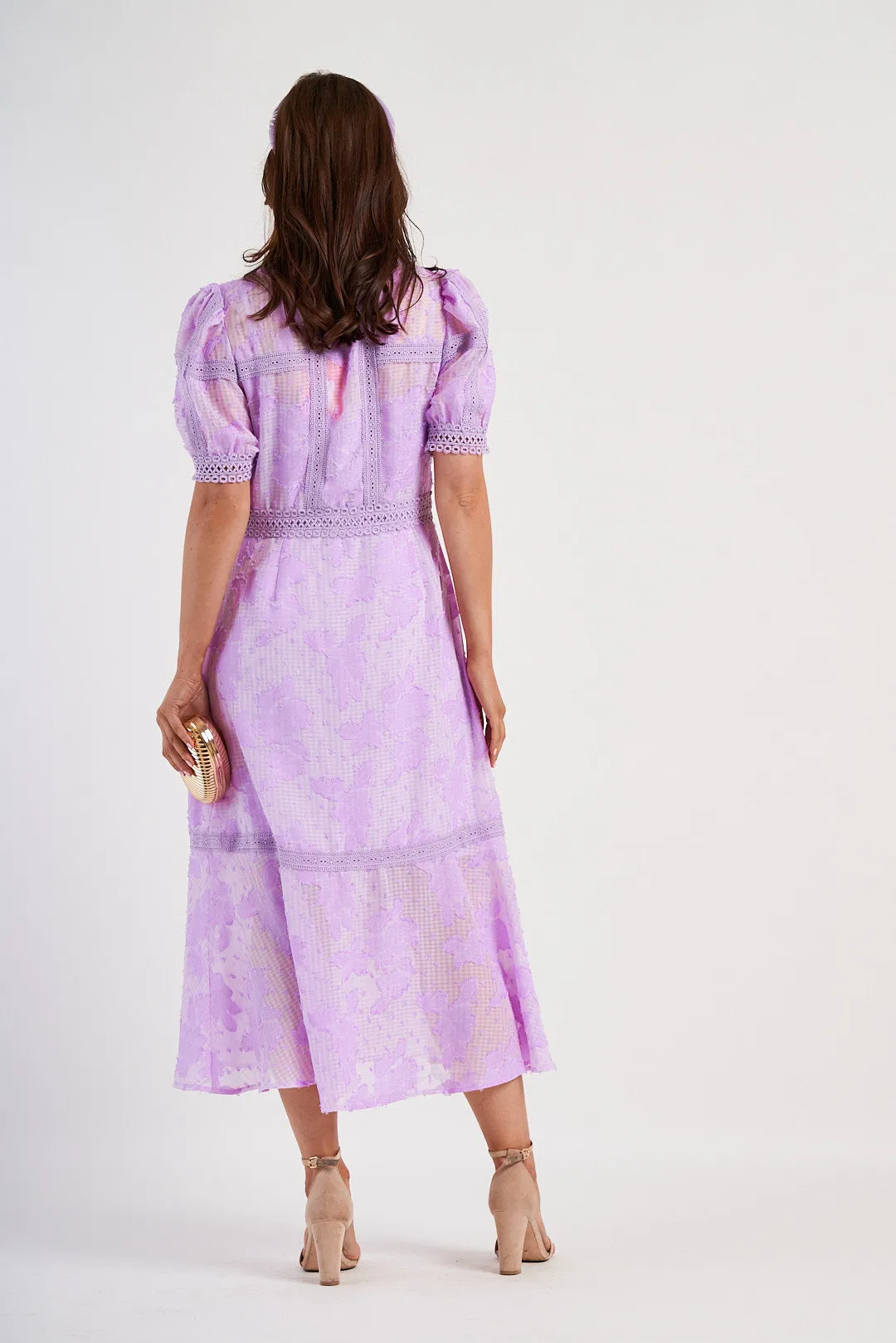 Fee G Lilac Gingham Lace Midi