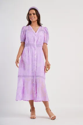 Fee G Lilac Gingham Lace Midi