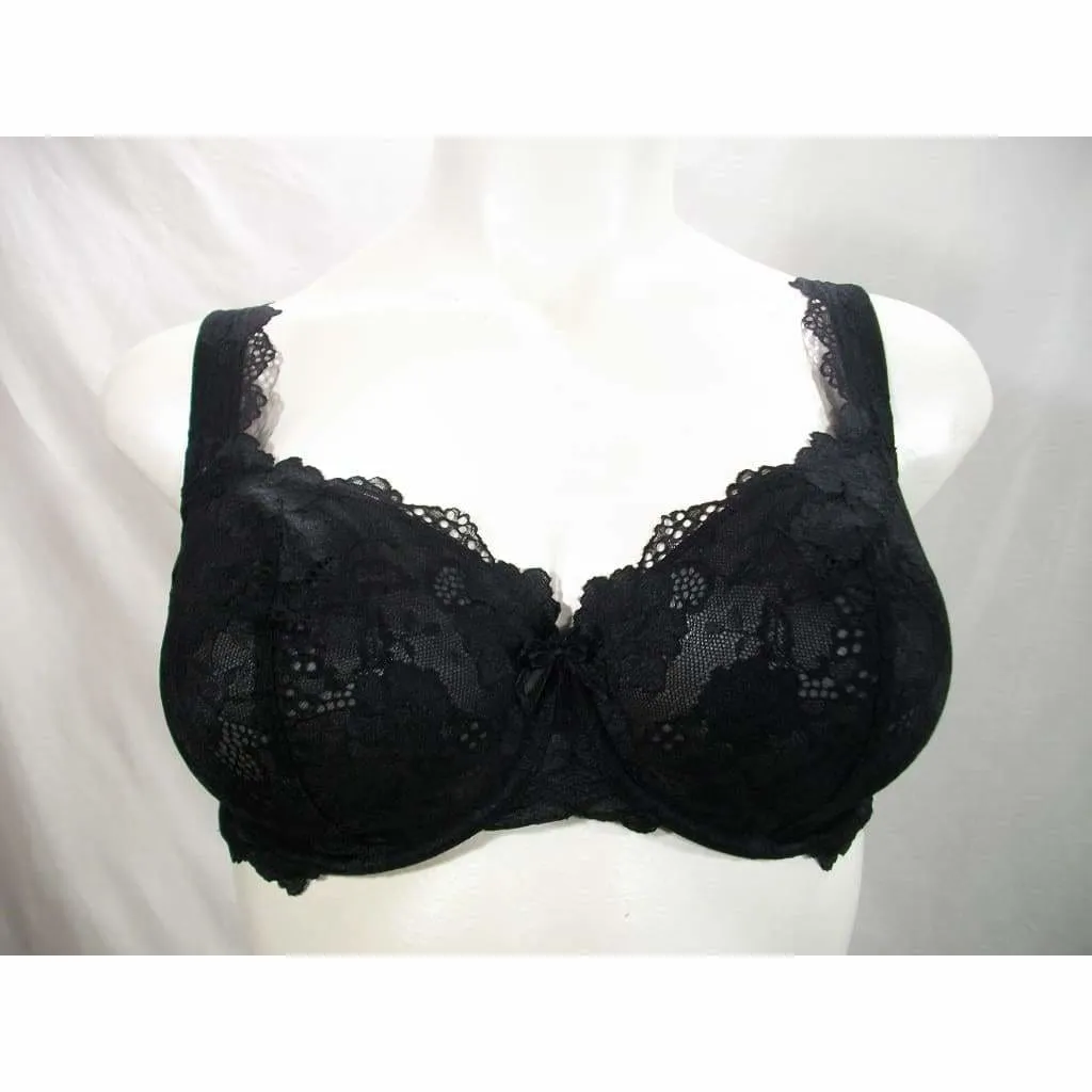 Felina 110026 Monica Unlined Lace Semi Demi Underwire Bra 38DD Black NWT