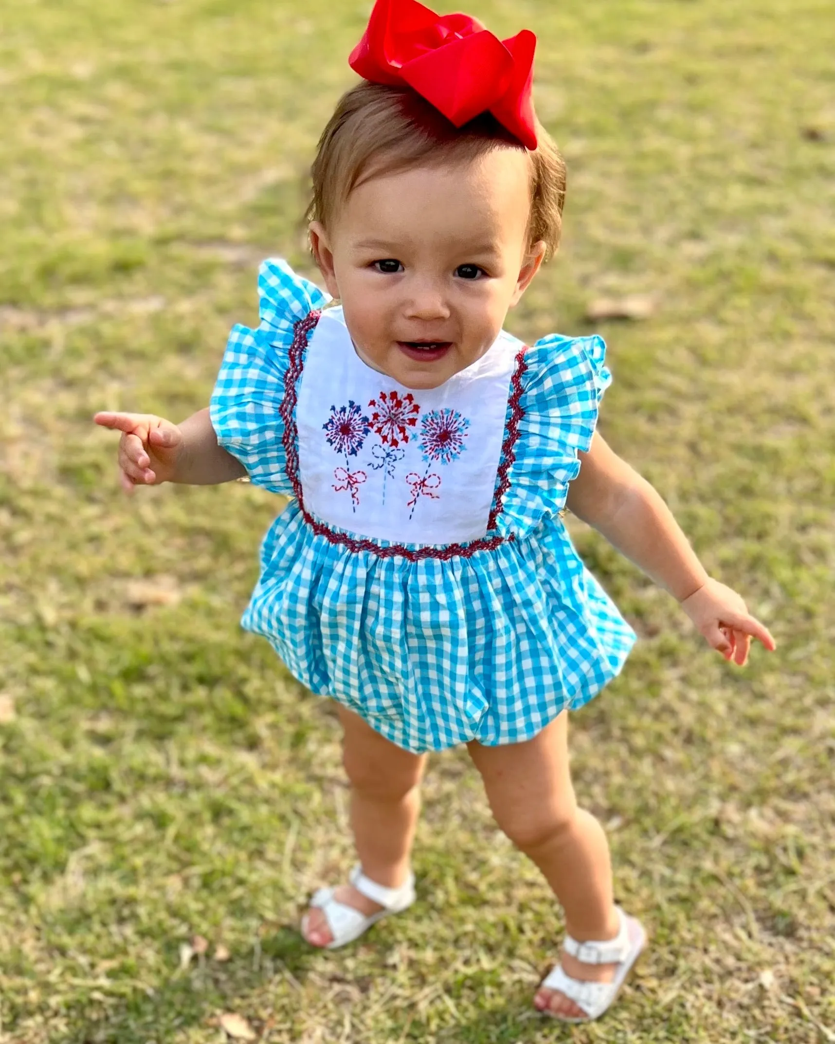 Fireworks Smocked Avignon Bubble Romper - Embroidered Fireworks