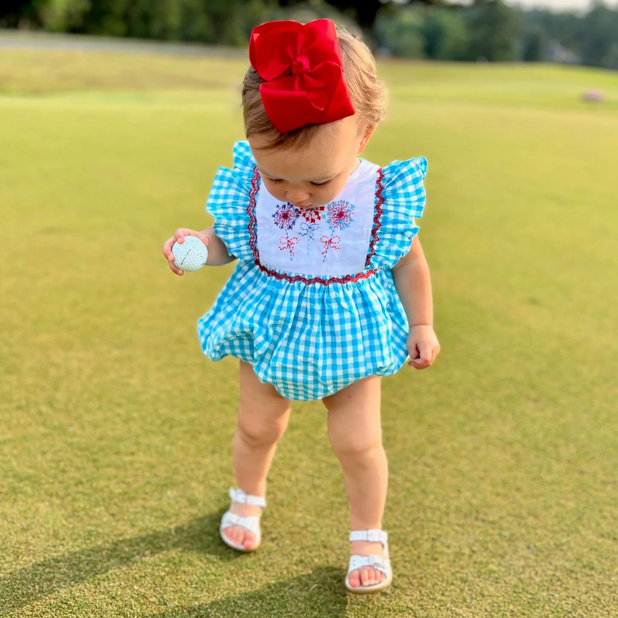 Fireworks Smocked Avignon Bubble Romper - Embroidered Fireworks