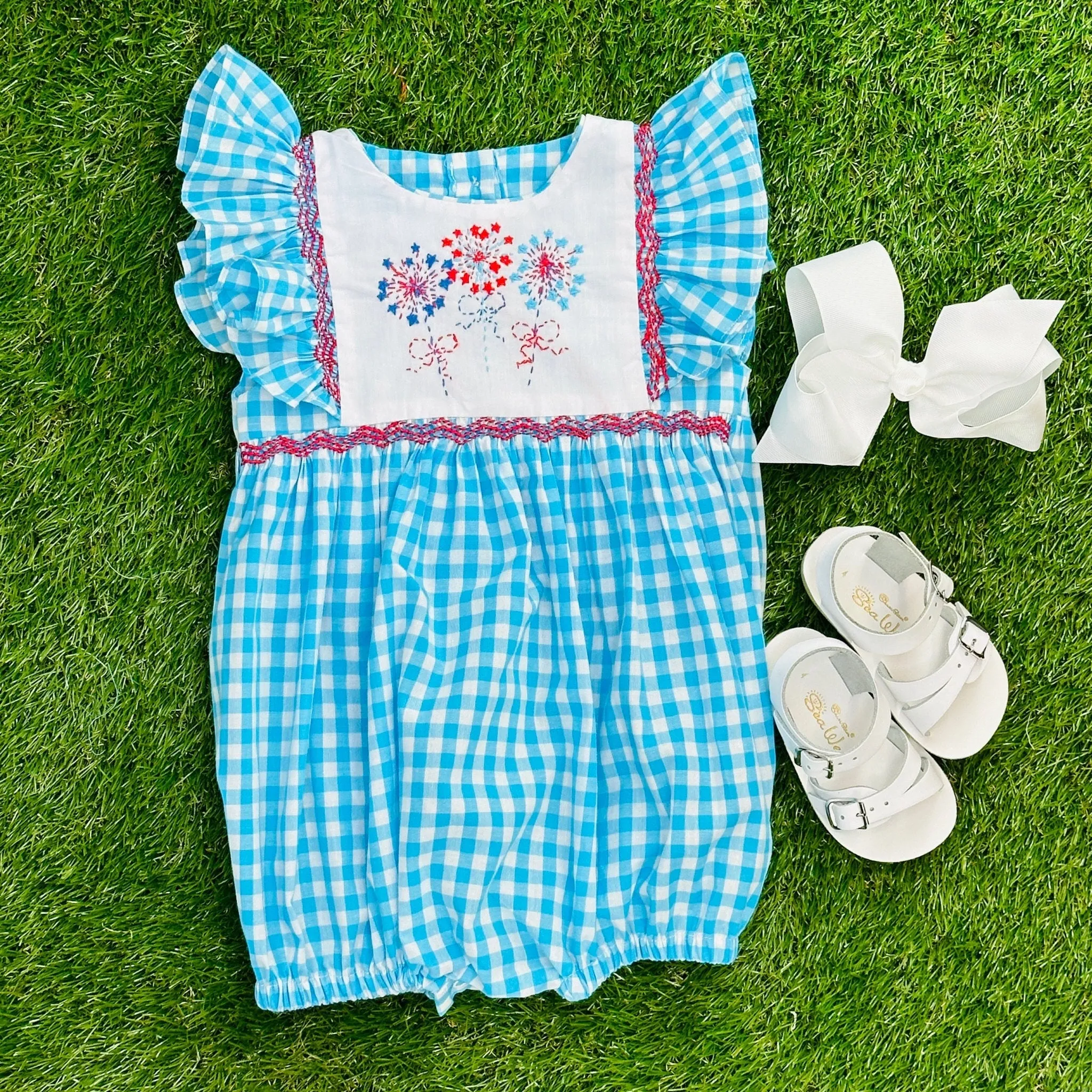 Fireworks Smocked Avignon Bubble Romper - Embroidered Fireworks