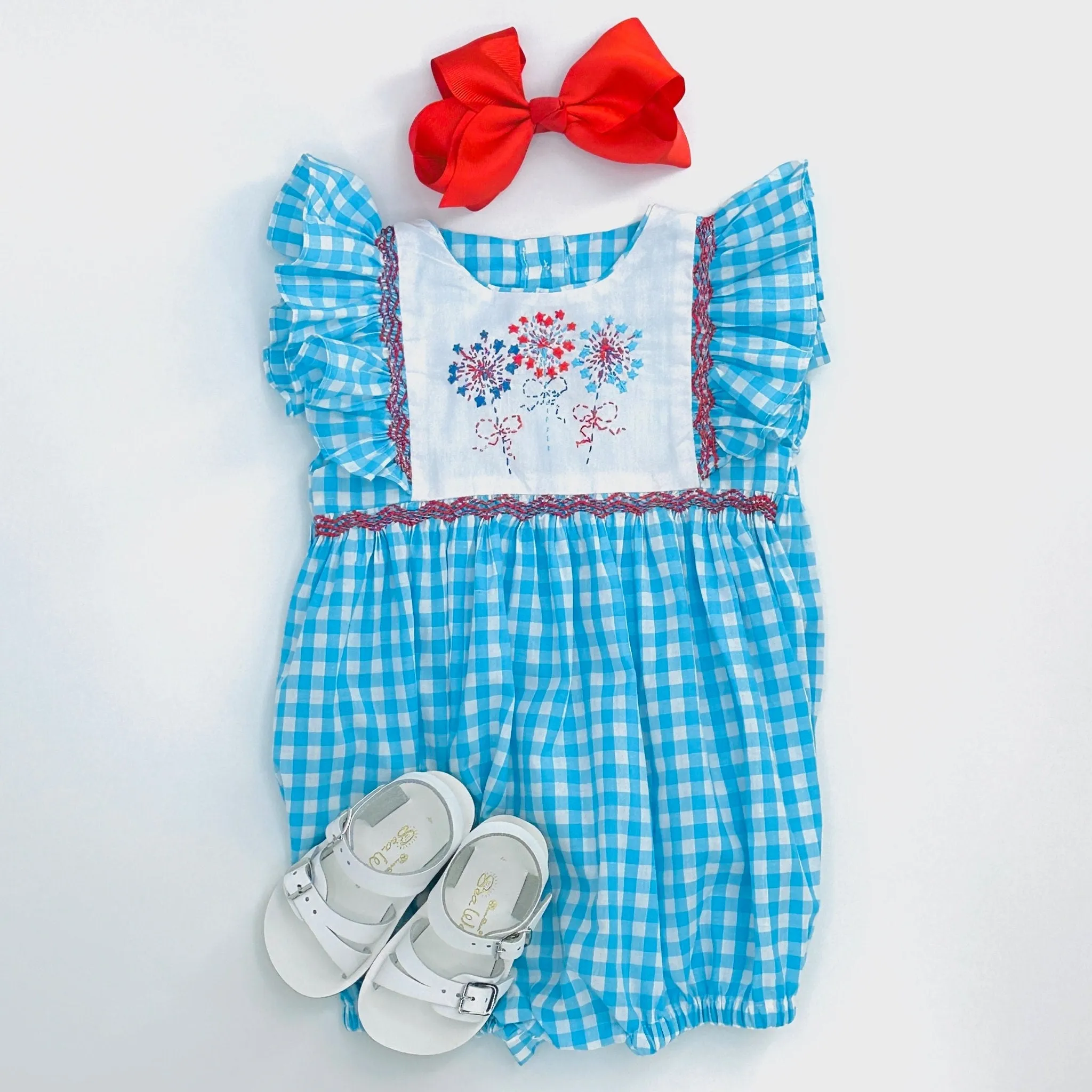 Fireworks Smocked Avignon Bubble Romper - Embroidered Fireworks