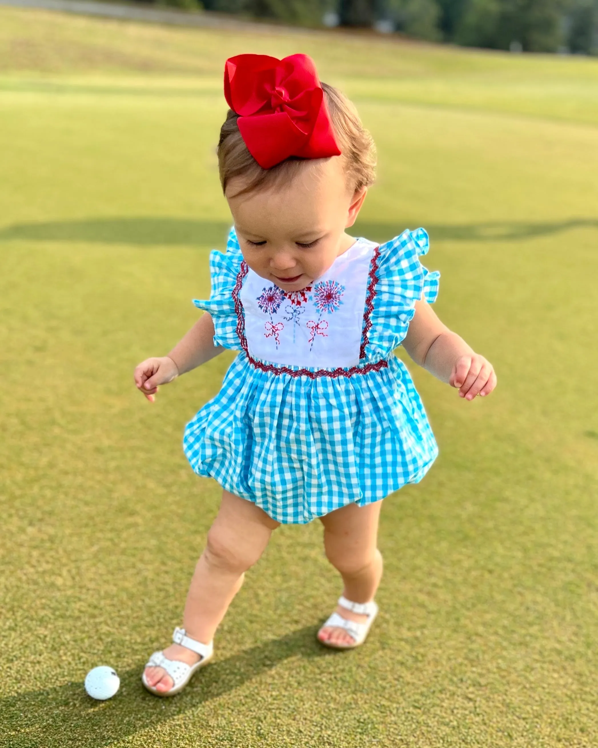 Fireworks Smocked Avignon Bubble Romper - Embroidered Fireworks