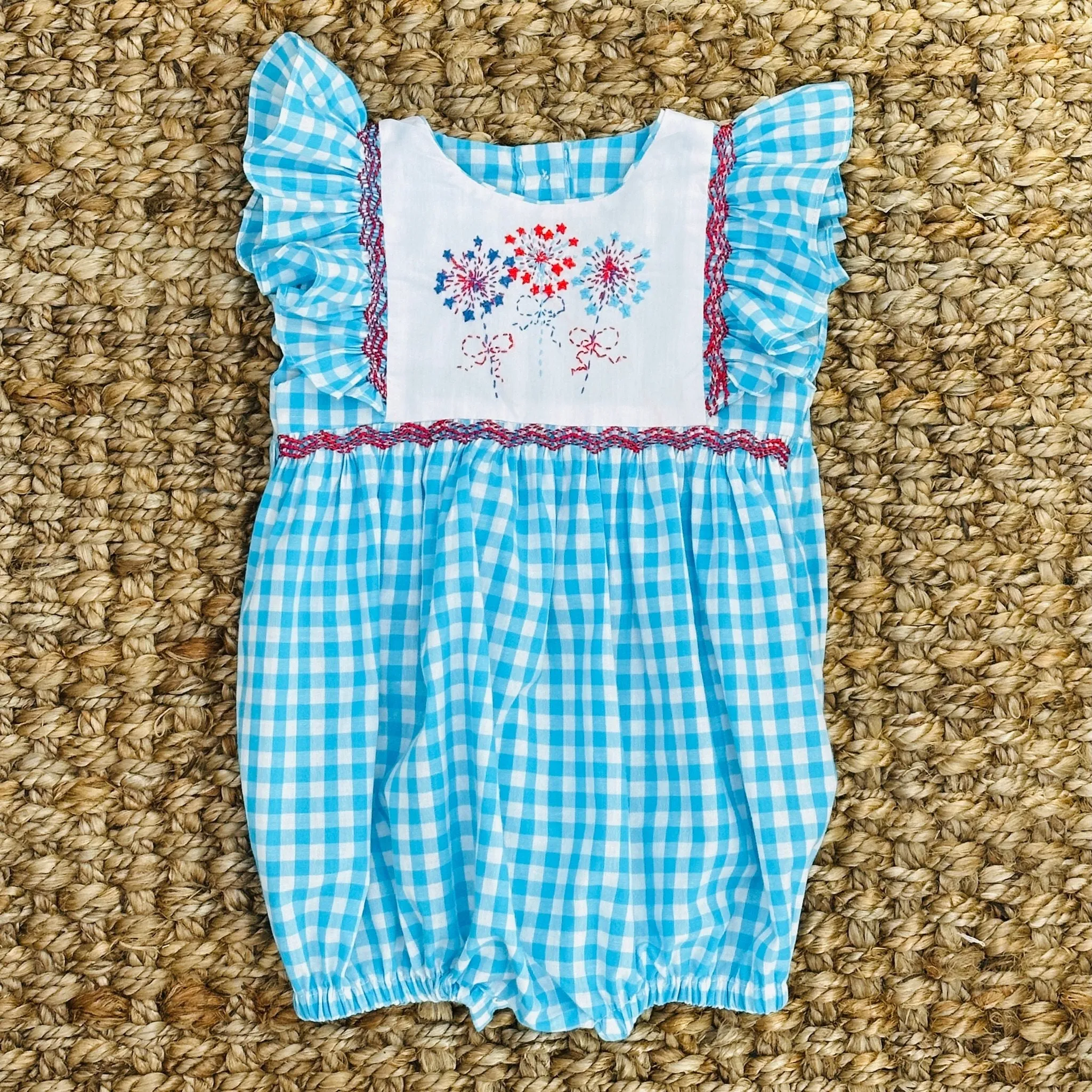 Fireworks Smocked Avignon Bubble Romper - Embroidered Fireworks