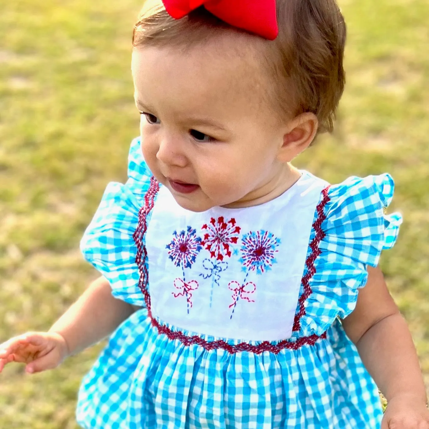 Fireworks Smocked Avignon Bubble Romper - Embroidered Fireworks