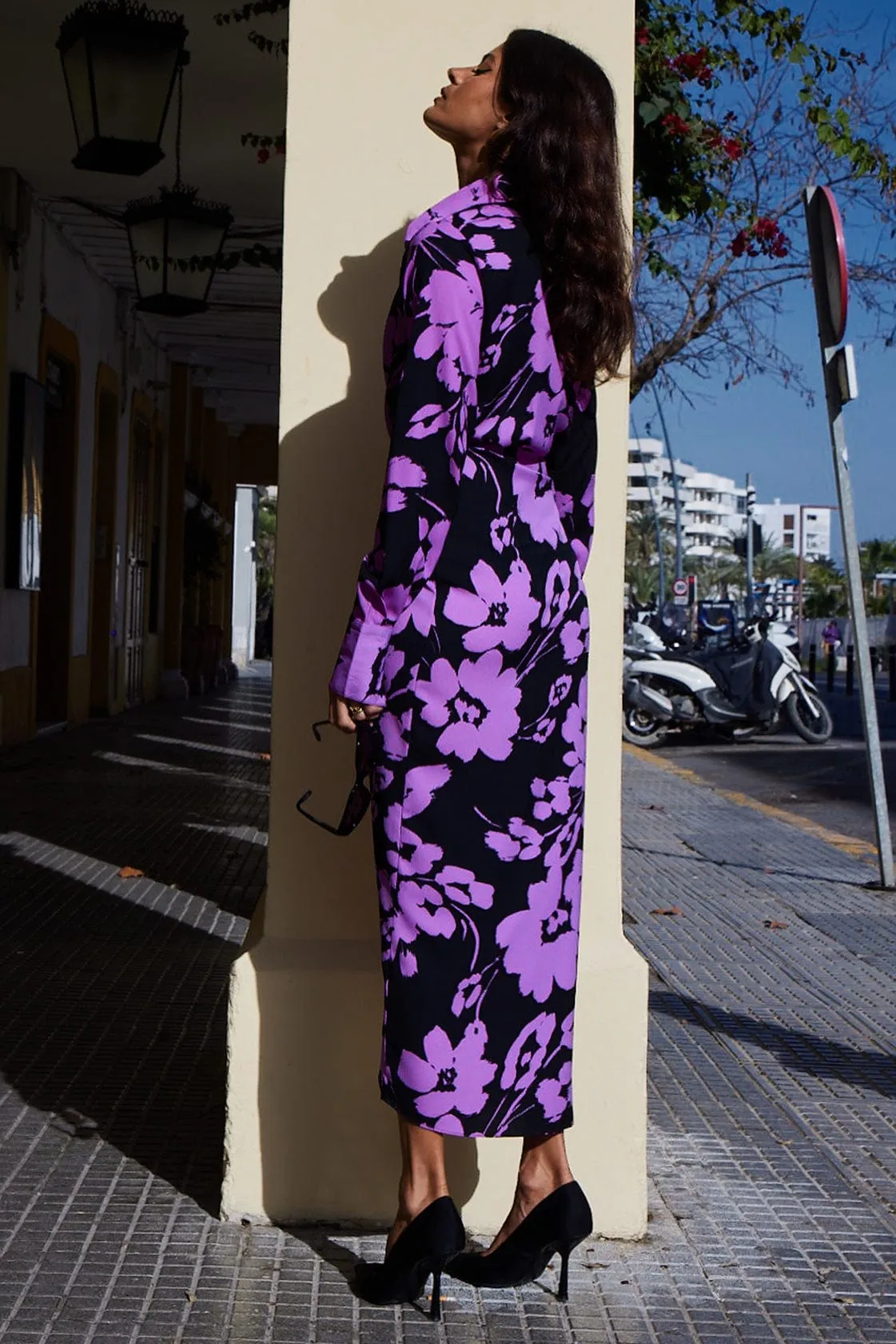 Frankie Wrap Dress In Lilac On Black Floral