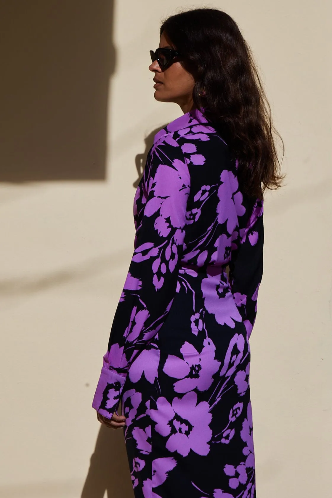 Frankie Wrap Dress In Lilac On Black Floral