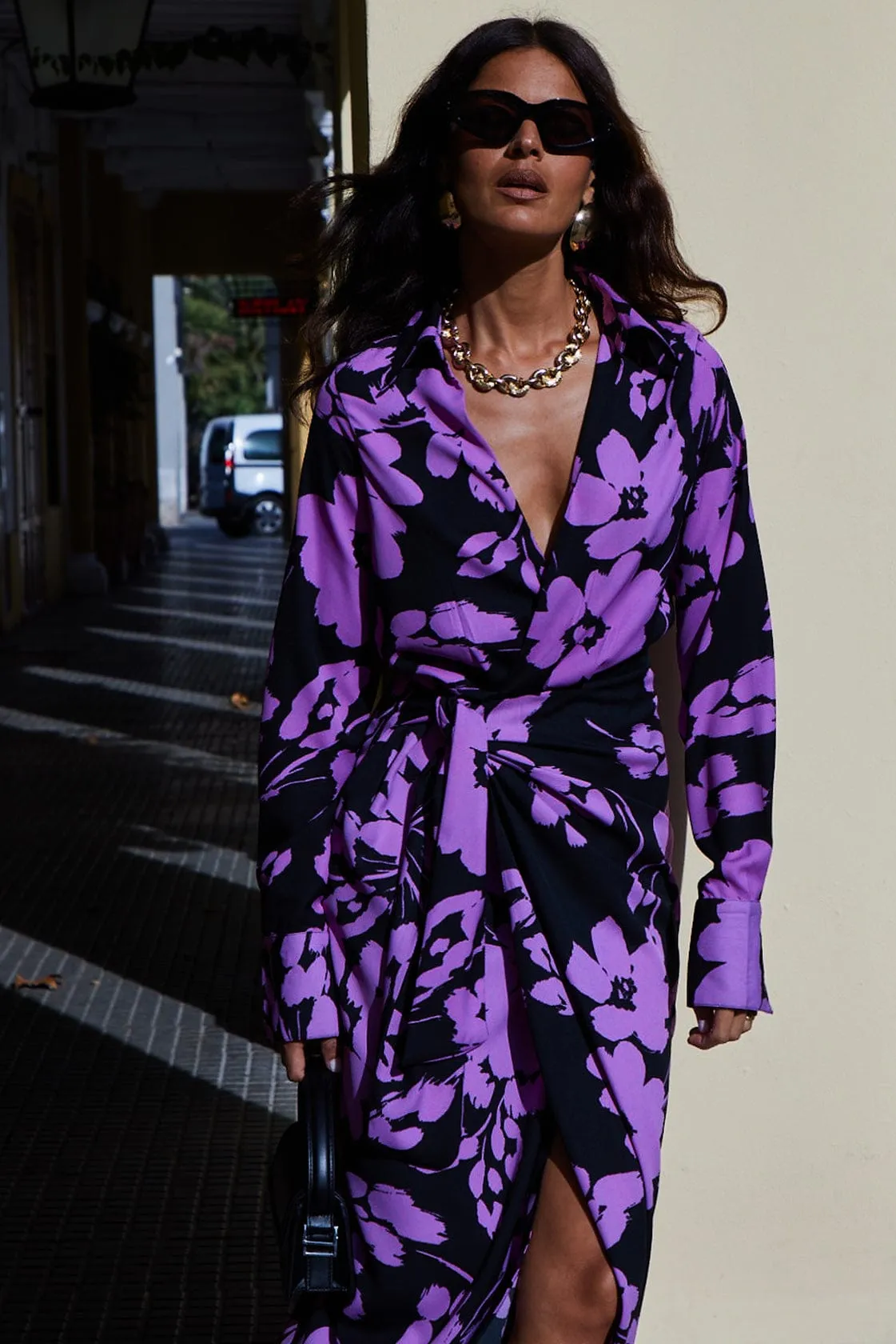 Frankie Wrap Dress In Lilac On Black Floral