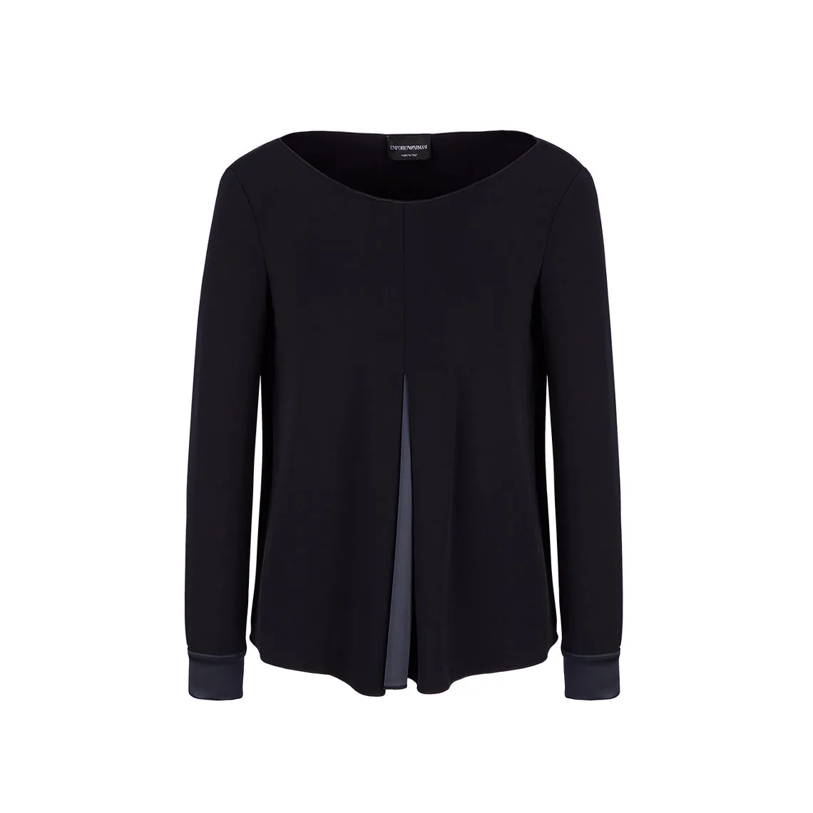 Front Pleat Contrast Black Satin Blouse