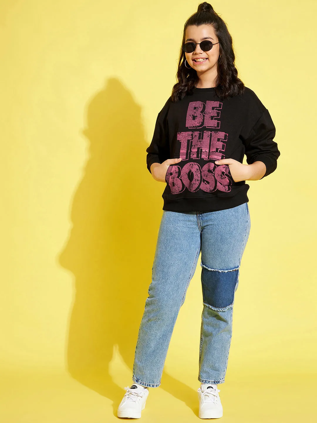 Girls Black Fleece BOSS Drop Shoulder Sweatshirt