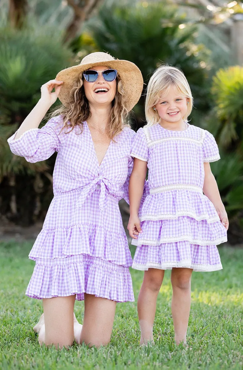 Girl's Hannah Dress / Lavender Gingham