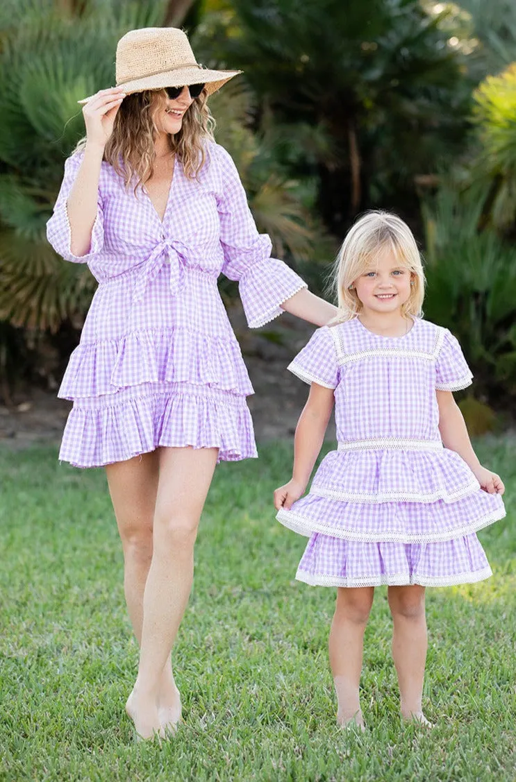 Girl's Hannah Dress / Lavender Gingham