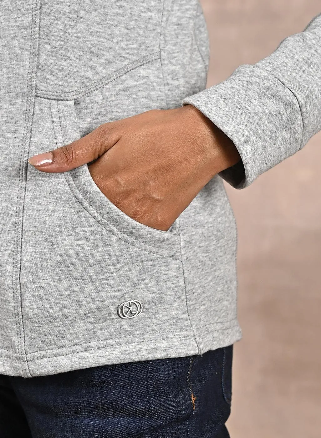 Grey High-Neck Zip-Up Casual Fleece Jacket