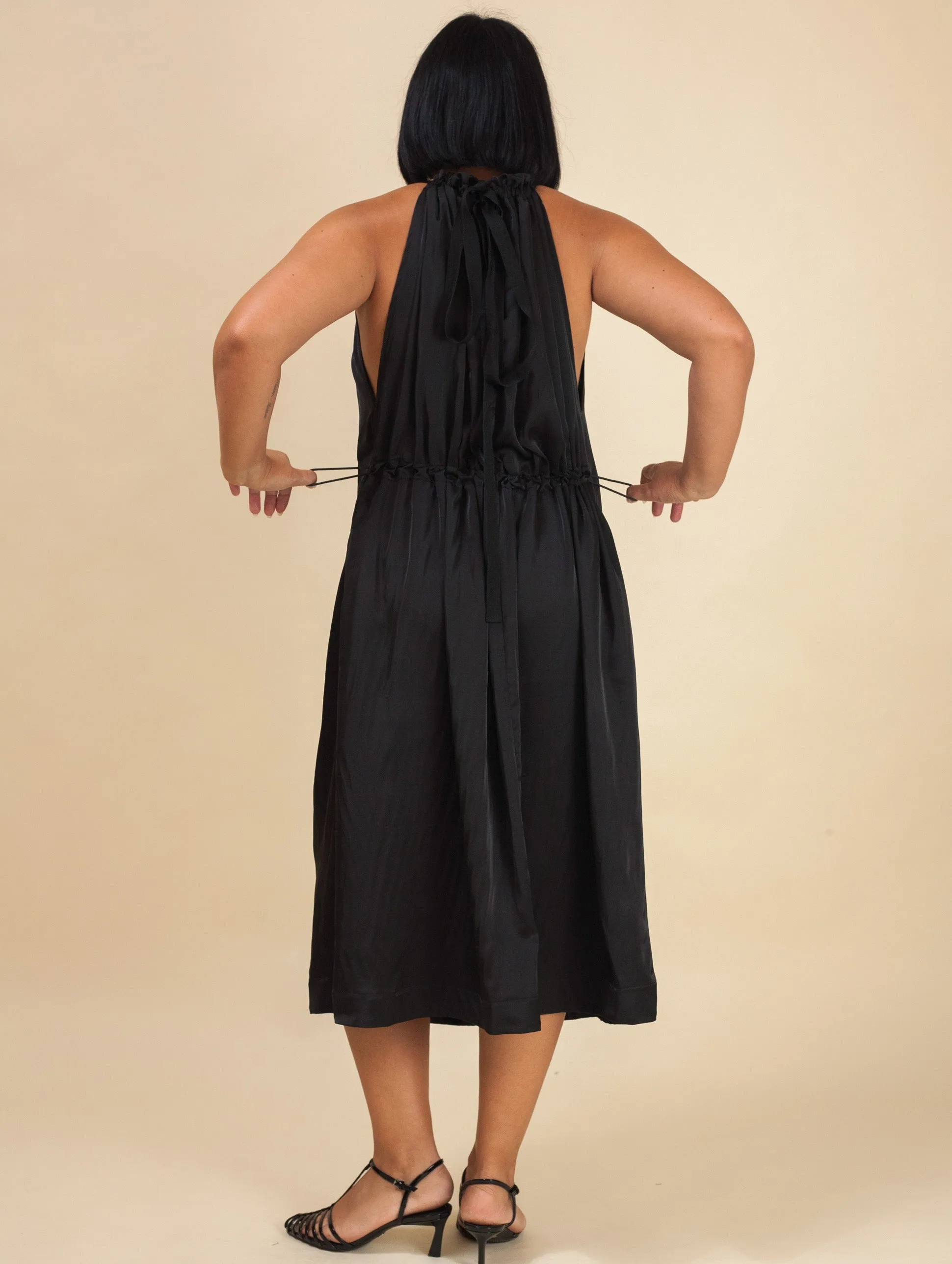 Halter Dress Satin (Black)