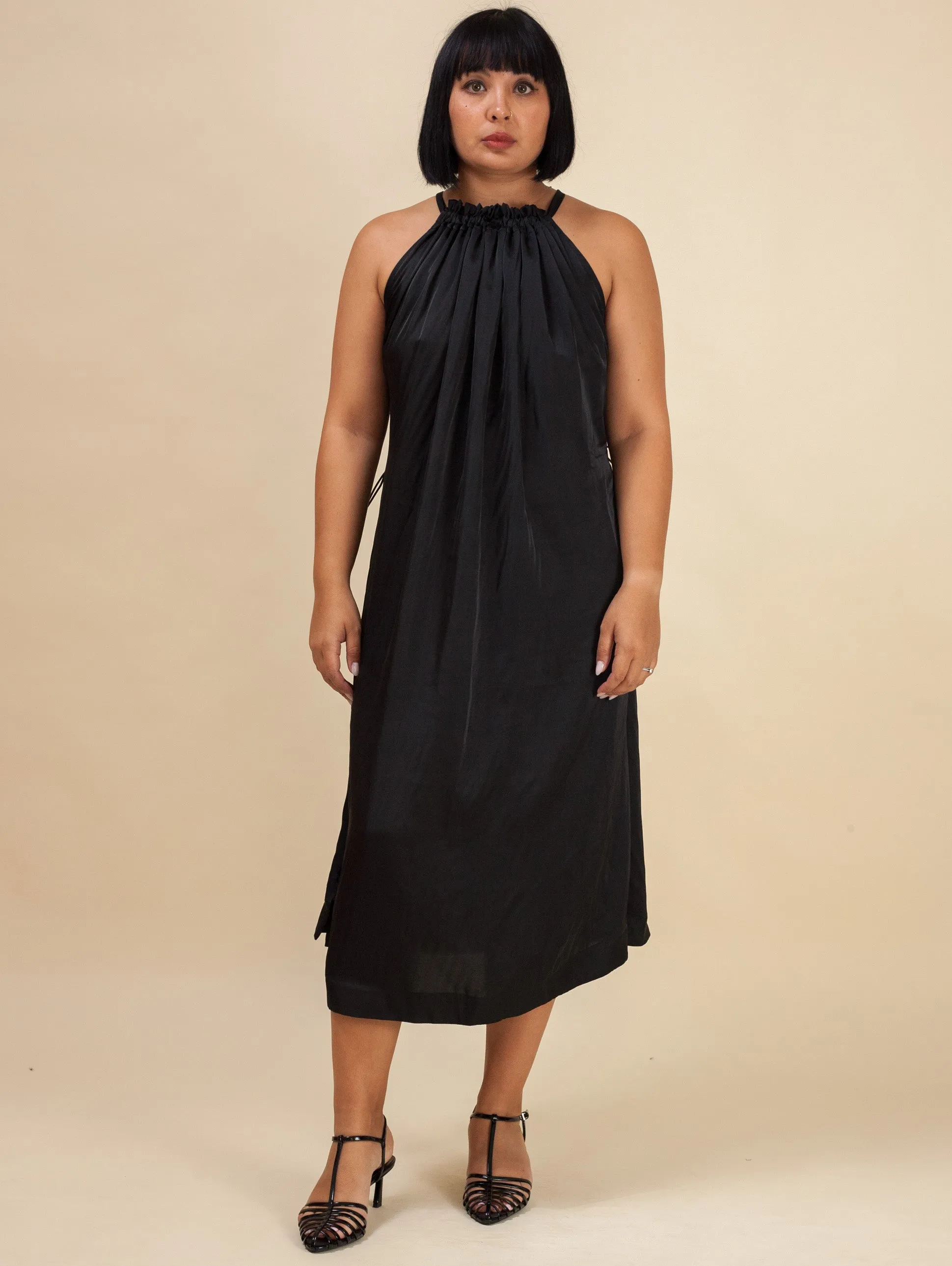 Halter Dress Satin (Black)