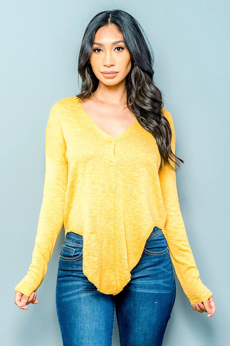 Heathered V Neck Button Down Top/Sweater with Tie Front Option (9461WE)