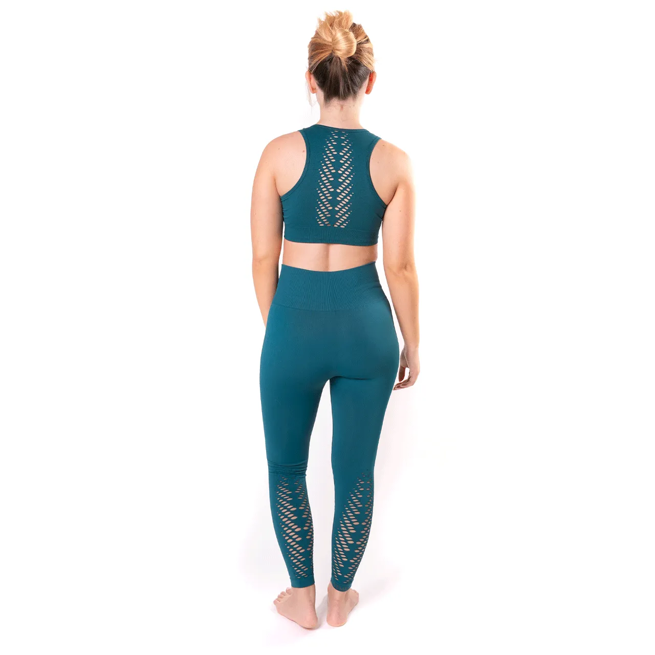 High Waist Compression Seamless Teal Leaf Leggings