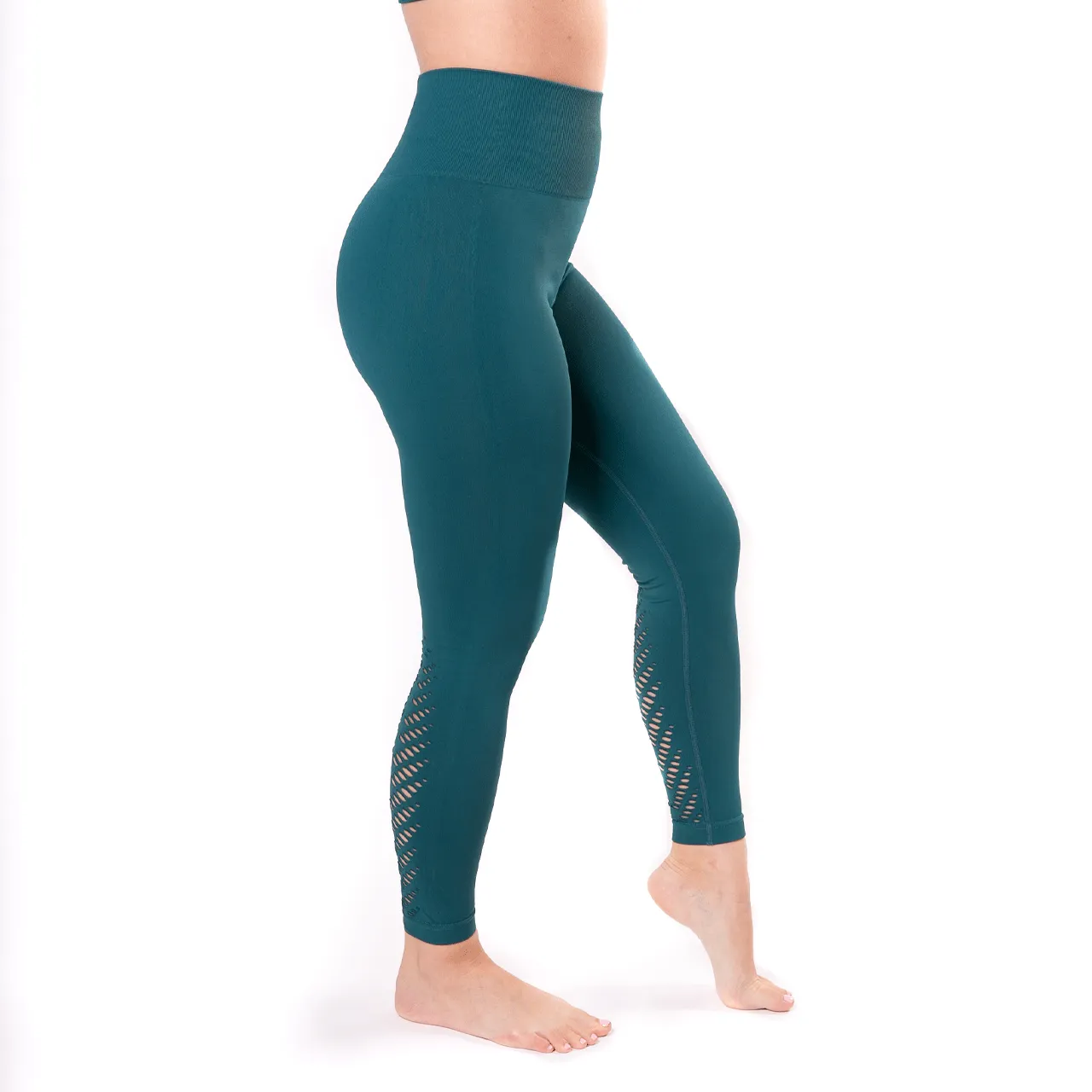 High Waist Compression Seamless Teal Leaf Leggings