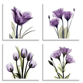 HLJ ART 4 PANEL ELEGANT TULIP PURPLE FLOWER CANVAS PRINT WALL ART PAINTING FOR LIVING ROOM DECOR AND MODERN HOME DECORATIONS PHOTO PRINTS 12X12INCH(WOOD FRAMED)