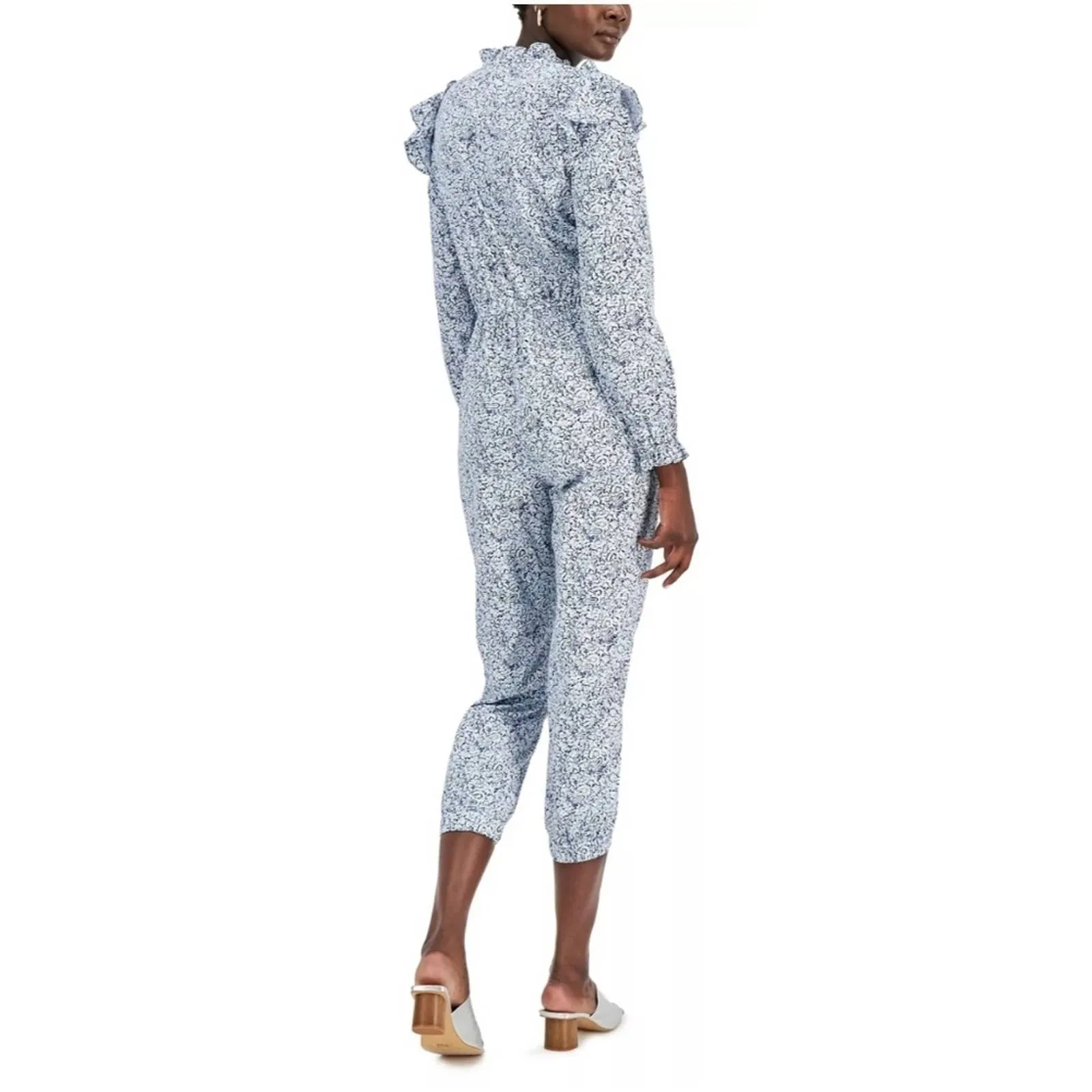 INC International Concepts Cotton Printed Ruffled Jumpsuit Peri Paisley