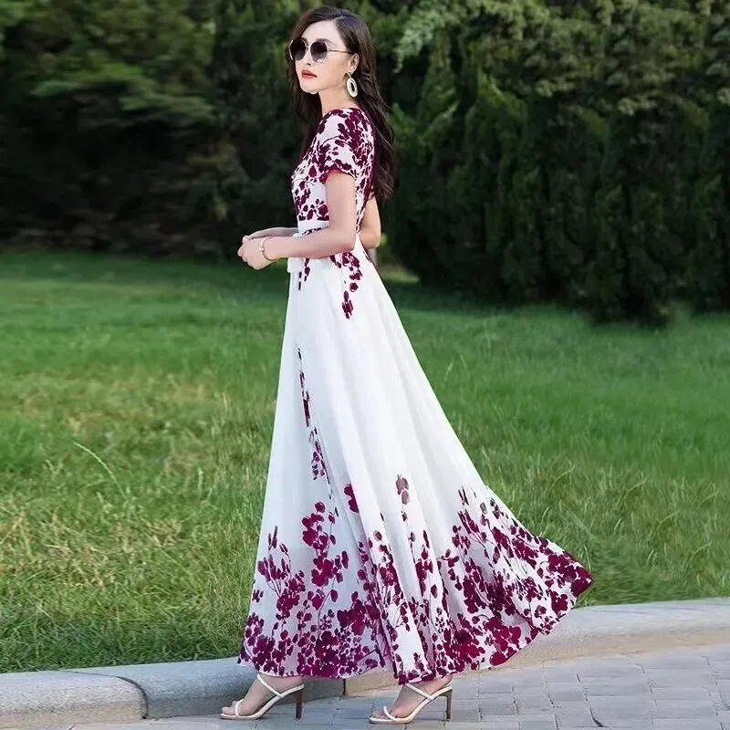 Ink Painting Long-Sleeved Chiffon Dress Women 2022 Spring Summer New Temperament Is Thin and Long Large Swing Holiday Long Skirt