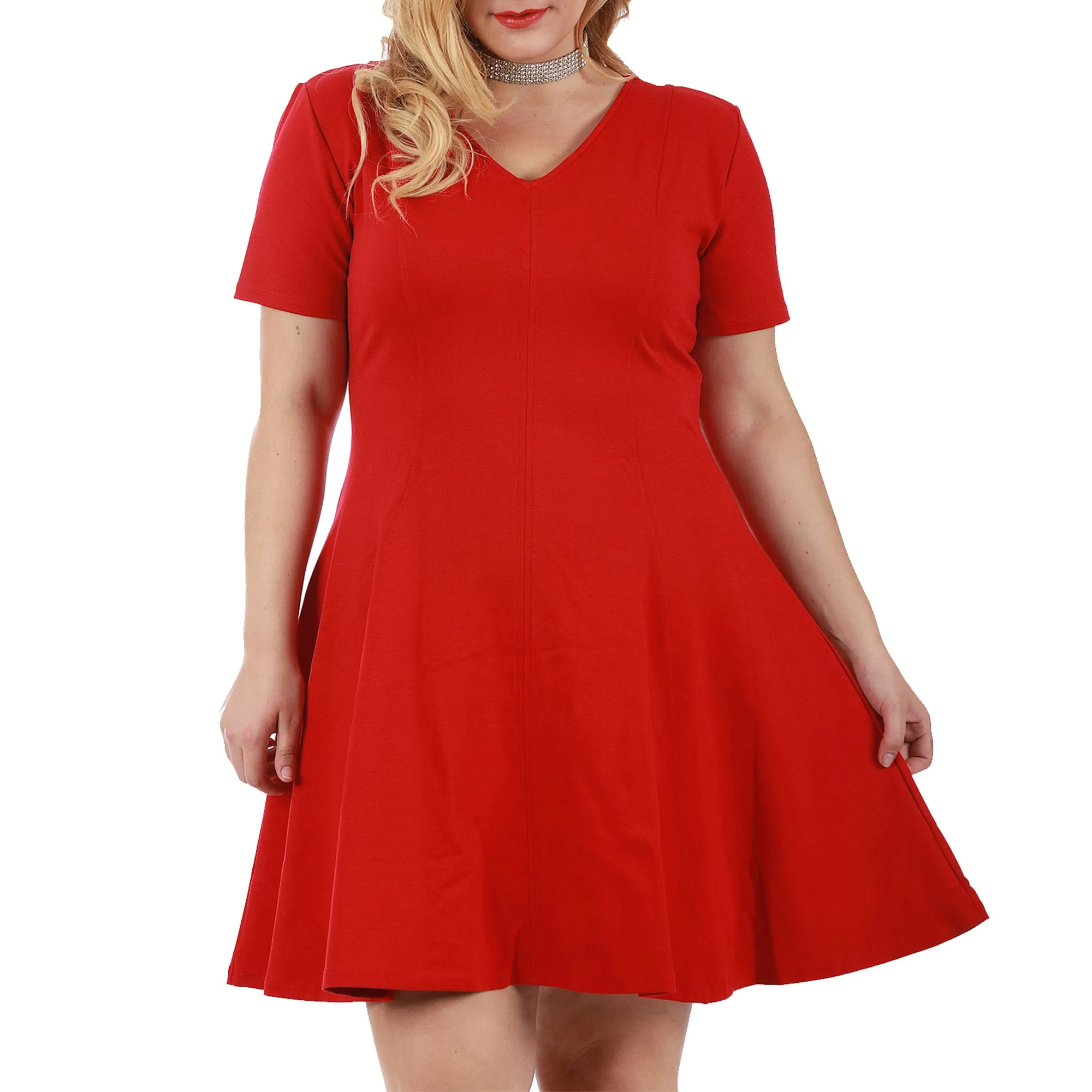 InstantFigure Curvy Plus Size Short V-neck Panel dress 16808MC