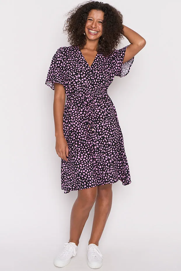 Jaz Abstract Hearts Black Pink Dress