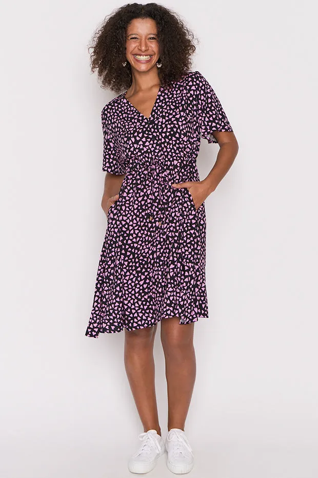 Jaz Abstract Hearts Black Pink Dress