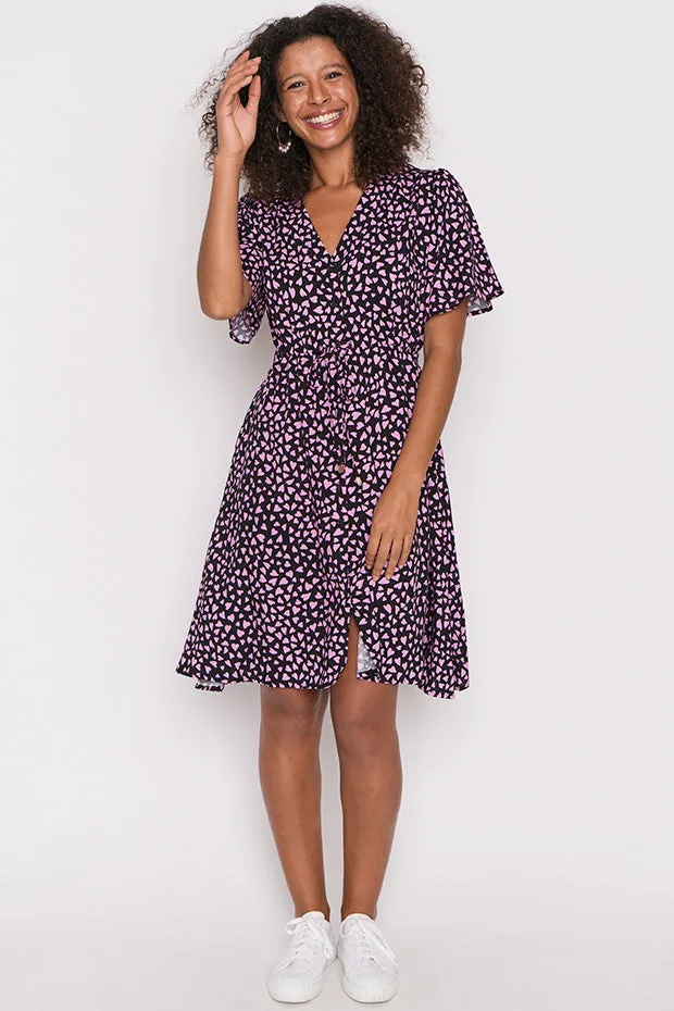 Jaz Abstract Hearts Black Pink Dress