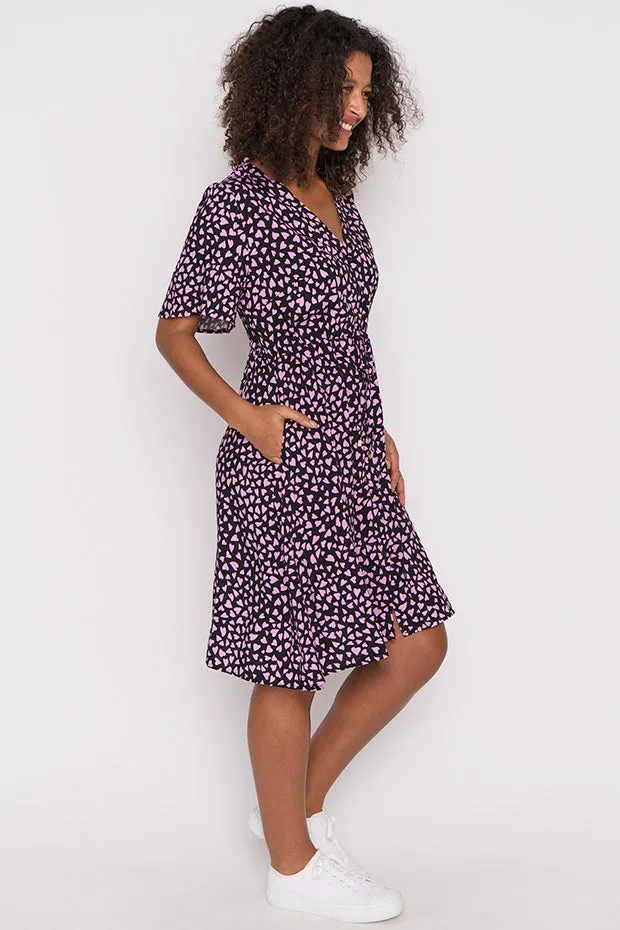 Jaz Abstract Hearts Black Pink Dress