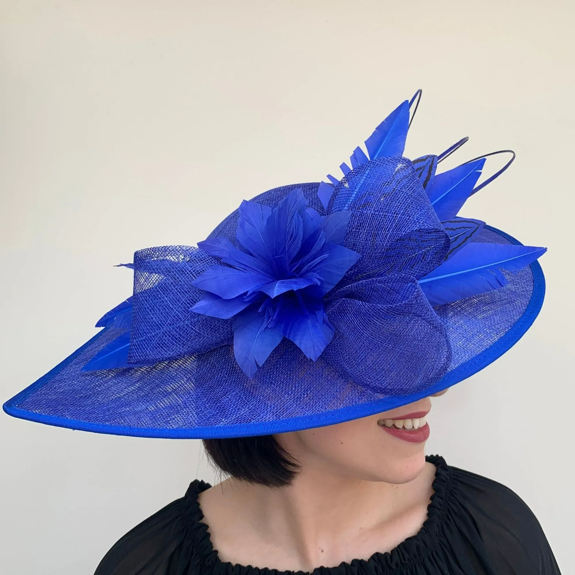 JBees JB23/287 Tear drop Hatinator with feathers in Blues