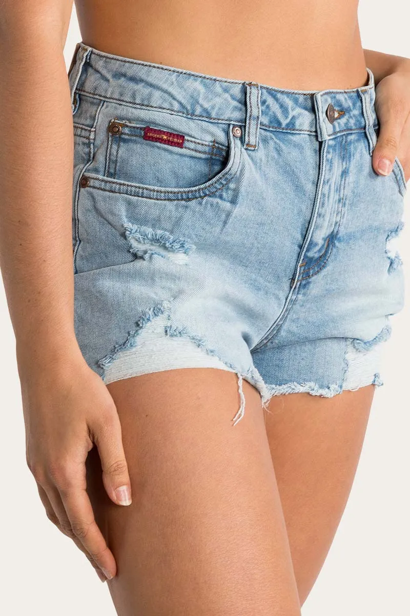 Jessie Womens Mid Rise Ripped Denim Short - Vintage Light Blue