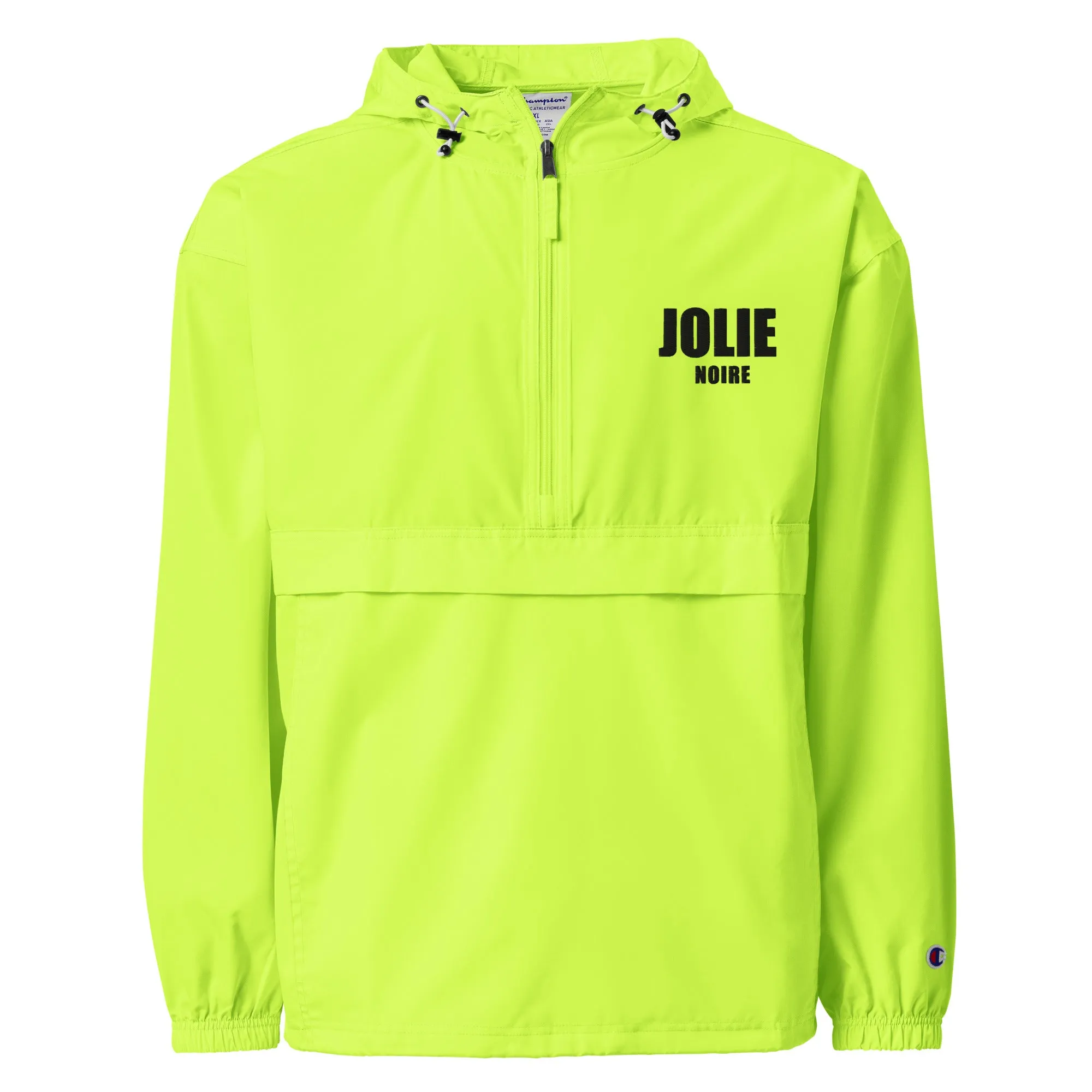 Jolie Noire Embroidered Champion Packable Jacket- Safety Green