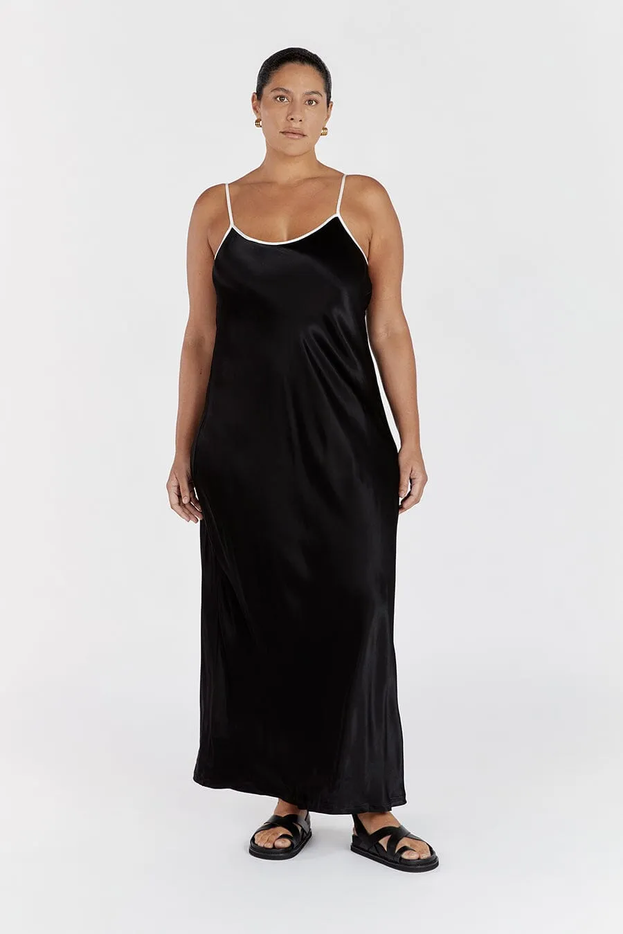 LETTY BLACK SATIN CONTRAST DRESS