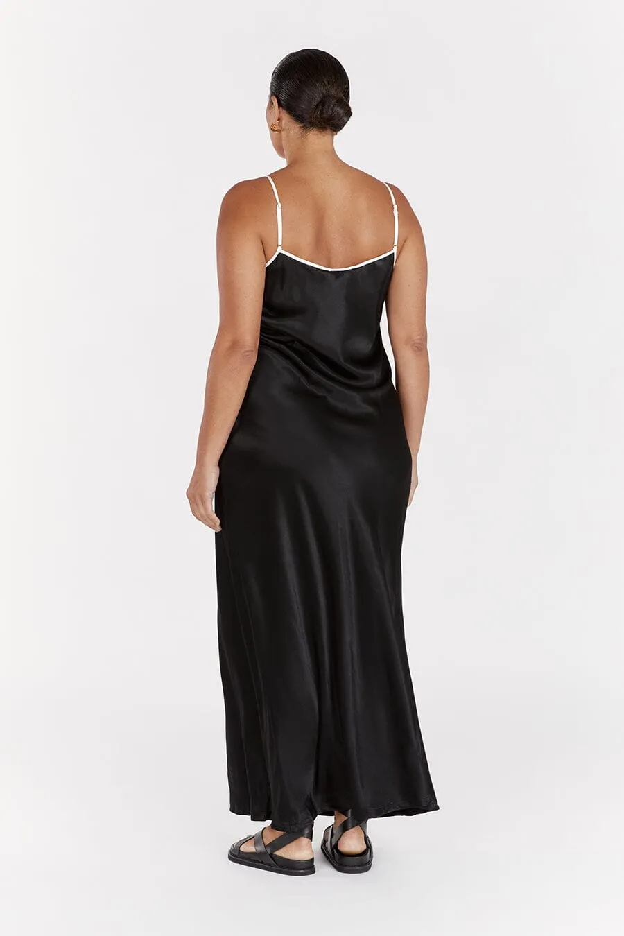 LETTY BLACK SATIN CONTRAST DRESS