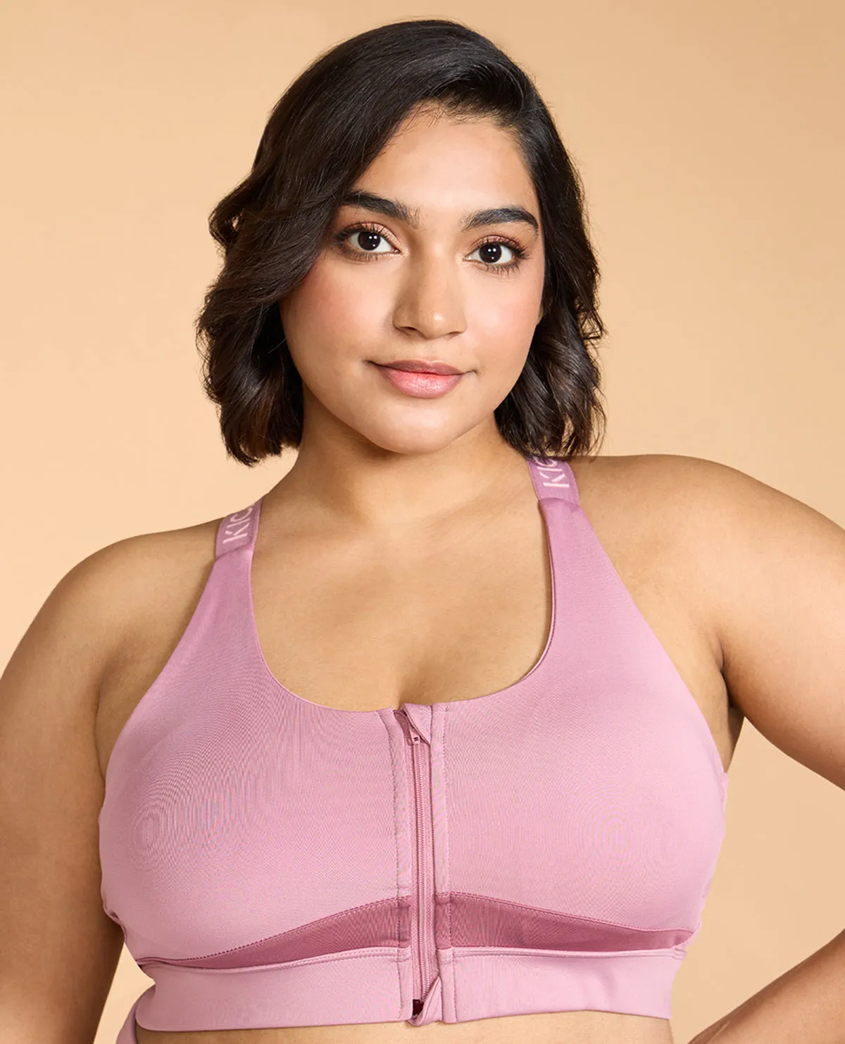 Mauve Mist Zip Sports Bra