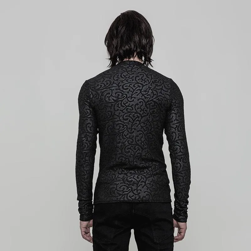 Men's Gothic Floral Jacquard Slim Fitted Long-sleeve T-shirt