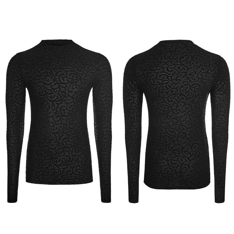 Men's Gothic Floral Jacquard Slim Fitted Long-sleeve T-shirt